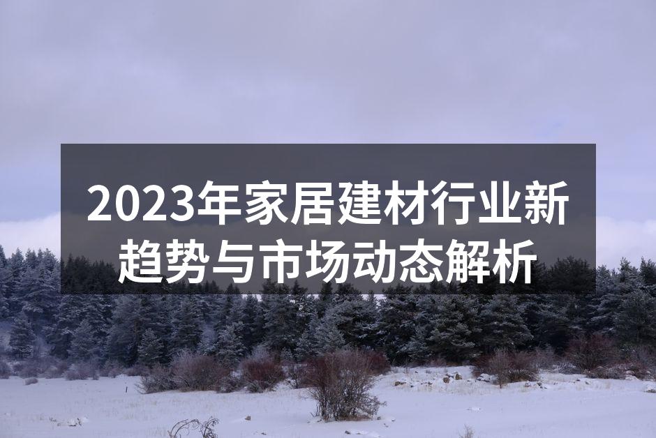 2023年家居建材行业新趋势与市场动态解析